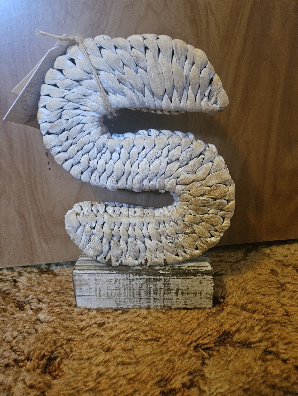 Rustic White Braided Letter S Home Art Accent